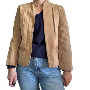 Vintage 90 Sears Yugoslavia Pig Suede Tan Camel Leather Jacket Size Medium Fall